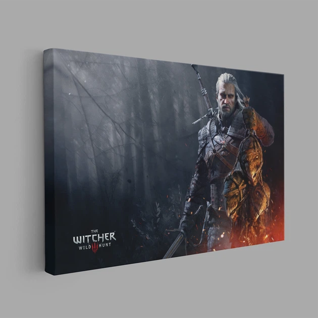 Интерьерная картина Ведьмак Геральт с трофеями, Witcher, Geralt, декор в комнату геймера, 28×42 см (id0990) - изображение 2