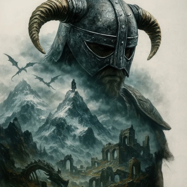 Интерьерная картина Скайрим, Довакин, Skyrim, The Elder Scrolls, RPG, Драконорождённый, 42×28 см (id7046) - изображение 3