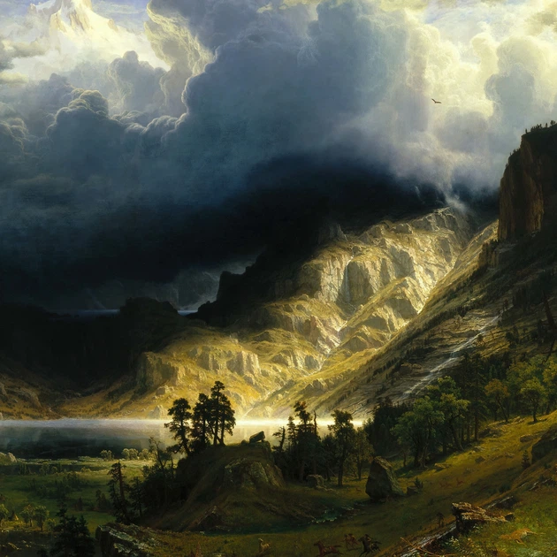 Интерьерная картина Альберт Бирштадт, Буря в Скалистых горах, Albert Bierstadt, репродукция картины, 60×90 см (id7006) - изображение 6