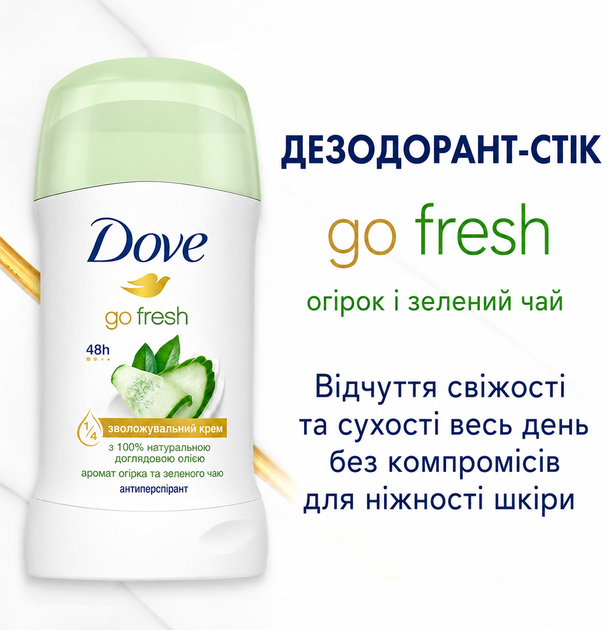 Дезодорант Dove стік Go Fresh Огірок 40 мл антиперспірант - зображення 2
