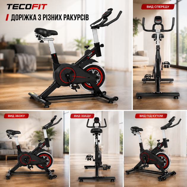 Велотренажер спінбайк TECOFIT JC-102 для дому механічний кардіотренажер для схуднення та фітнес тренувань, компактний тренажер для ніг витривалості - зображення 2