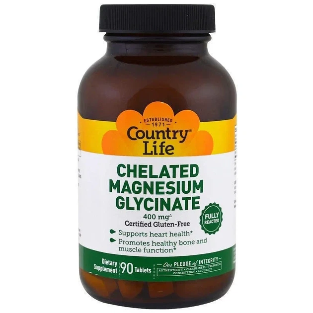 Магний глицинат Chelated Magnesium Glycinate Country Life, 400 мг, 90 таблеток - изображение 3