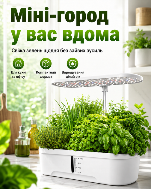 Гроубокс гідропонна система вирощування зі світлодіодним автоматичним таймером теплиця Smart Garden регульований комплект для дому та кухні 12 саджанців (101113) - зображення 5