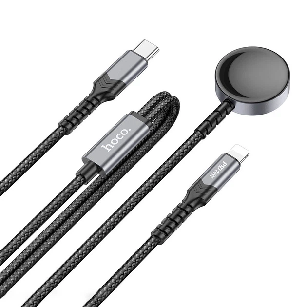 Зарядний кабель 2-в-1 Hoco CW54 Type-C to Lightning PD 18W бездротова зарядка для Apple Watch Чорний - зображення 3