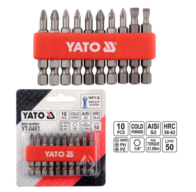 Набір біт YATO блістер 10 шт. YT-0483 - Фото 2 Набір біт YATO блістер 10 шт. YT-0483 - зображення 2