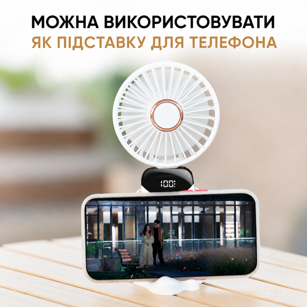 Складной мини-вентилятор с подставкой для телефона и ремешком, темно-синий - изображение 3