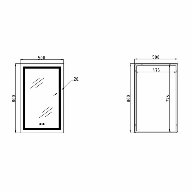 Зеркало Qtap Mideya (DC-F936) 500х800 с LED-подсветкой Touch, с антизапотеванием, диммером QT2078F936W - изображение 2