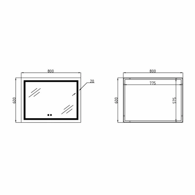 Зеркало Qtap Mideya (DC-F904) 800х600 с LED-подсветкой Touch, с диммером QT2078F904W - изображение 2