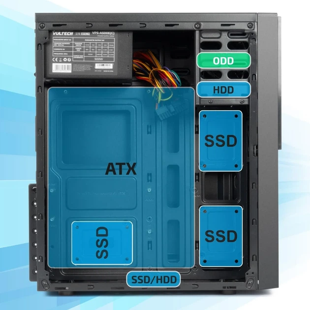 Корпус для ПК Vultech ATX VCO-A1699P Rev. 2.2 / БП 500 Вт / Черный (102107899) - изображение 3