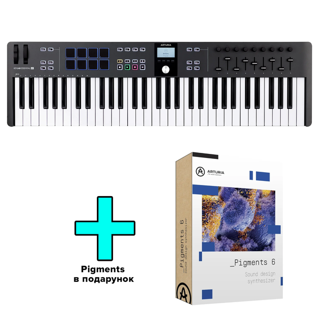 MIDI-клавиатура Arturia KeyLab Essential 61 mk3 (Black) + Arturia Pigments - Фото 1 MIDI-клавиатура Arturia KeyLab Essential 61 mk3 (Black) + Arturia Pigments - изображение 1