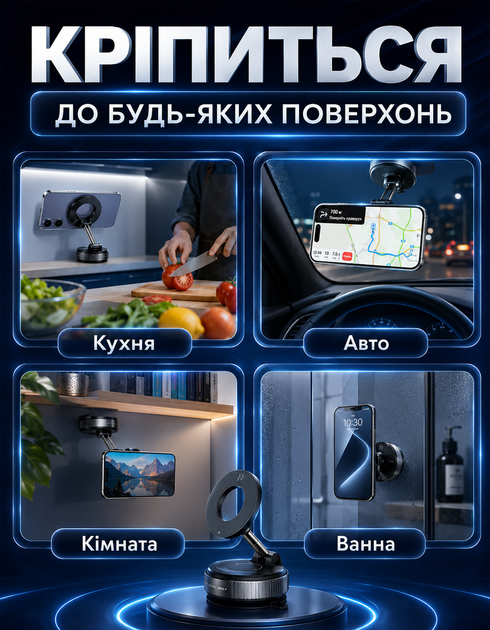 Держатель для телефона Vacuum Magnetic К-007 магнитный для android и iPhone смартфона с беспроводной зарядкой Magsafe - Фото 3 Держатель для телефона Vacuum Magnetic К-007 магнитный для android и iPhone смартфона с беспроводной зарядкой Magsafe - изображение 3