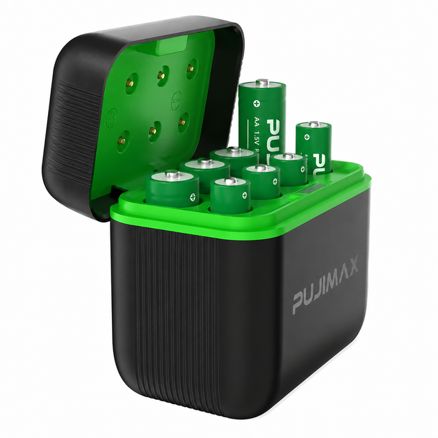 Зарядний кейс PUJIMAX 8в1 для AA/AAA 1.5V Li-ion акумуляторів + комплект батарейок, інтелектуальна швидка зарядка - зображення 2