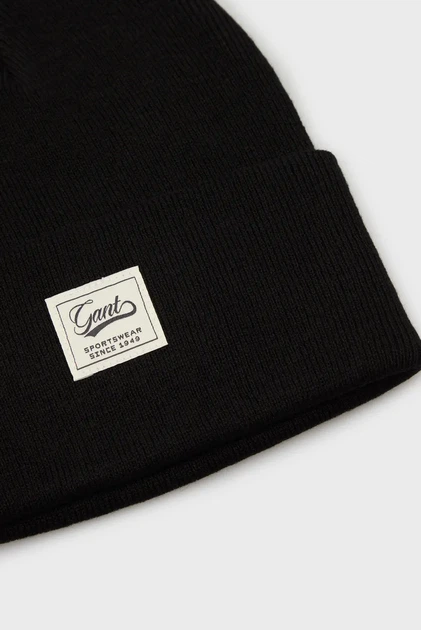 Чоловіча чорна шапка DOUBLE LAYERED BEANIE Gant OS 9910031 - Фото 4 Чоловіча чорна шапка DOUBLE LAYERED BEANIE Gant OS 9910031 - изображение 4