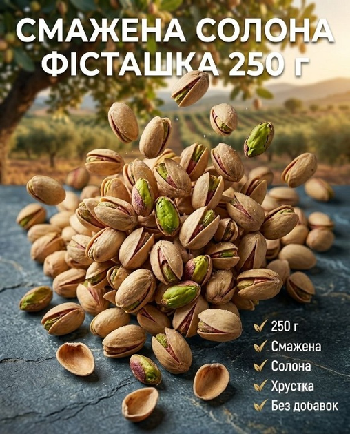 Фисташка жареная соленая 250 г орехи, питательный перекус - Фото 1 Фисташка жареная соленая 250 г орехи, питательный перекус - изображение 1