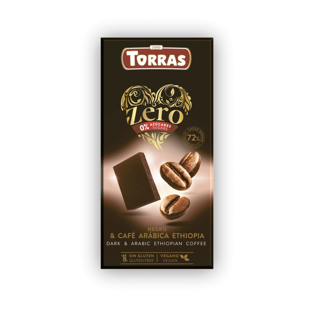 Черный шоколад TORRAS ZERO 72% с кофе (арабика), Без сахара, 100 г (Испания) - Фото 1 Черный шоколад TORRAS ZERO 72% с кофе (арабика), Без сахара, 100 г (Испания) - изображение 1