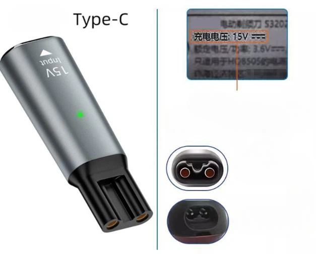 Адаптер переходник питания для Philips TYPE-C - > 15 V для бритвы, тримера филипс ONE BLADE 15В Серебро - изображение 9