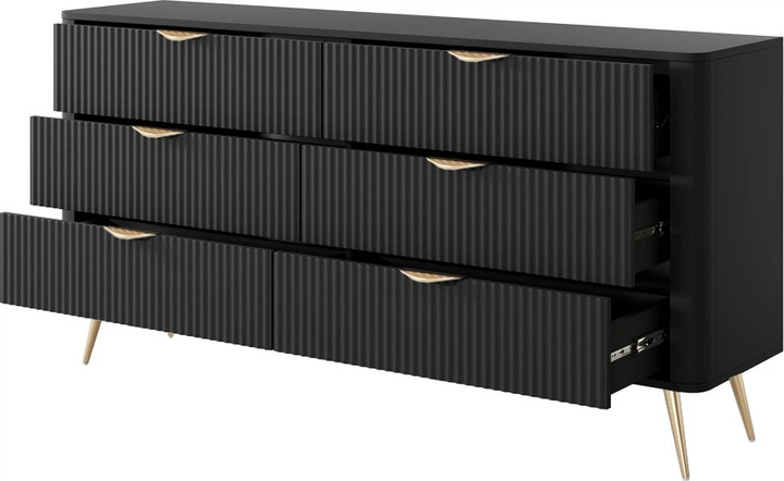 Комод Perfect Home Lante 6S/163 81.2x163.2x38 см, 6 шухляд, золоті ніжки Чорний (000012377005) - Фото 2 Комод Perfect Home Lante 6S/163 81.2x163.2x38 см, 6 шухляд, золоті ніжки Чорний (000012377005) - зображення 2