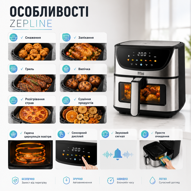 Аэрофритюрница-мультипечь Zepline 12 л 4200 Вт - изображение 4