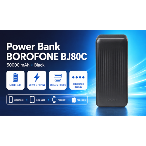 Power Bank Borofone BJ80C 50000 mAh 22.5W + PD 20W Black - изображение 2