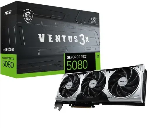 Видеокарта MSI GeForce RTX 5080 VENTUS 3X PLUS (RTX 5080 16G VENTUS 3X PLUS) - Фото 1 Видеокарта MSI GeForce RTX 5080 VENTUS 3X PLUS (RTX 5080 16G VENTUS 3X PLUS) - изображение 1