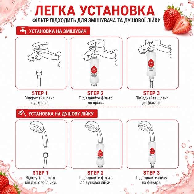 Фільтр для душу H201 Strawberry Полуниця 2 шт ароматизований для очищення та пом’якшення води зі СПА-ефектом - зображення 2
