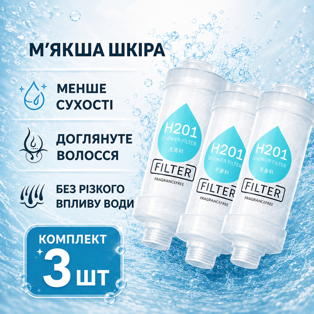 Змінний фільтр H201 для душу 3 шт для очищення води від домішок з гумовою прокладкою - зображення 4