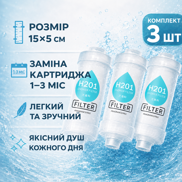 Змінний фільтр H201 для душу 3 шт для очищення води від домішок з гумовою прокладкою - зображення 5