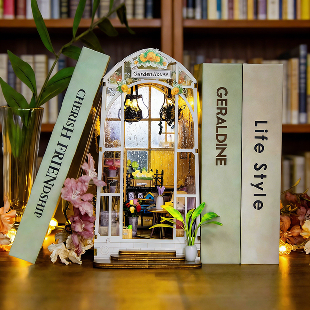 Румбокс Book Nook Мініатюрний садовий будиночок з LED підсвічуванням, DIY конструктор Roombox - зображення 2