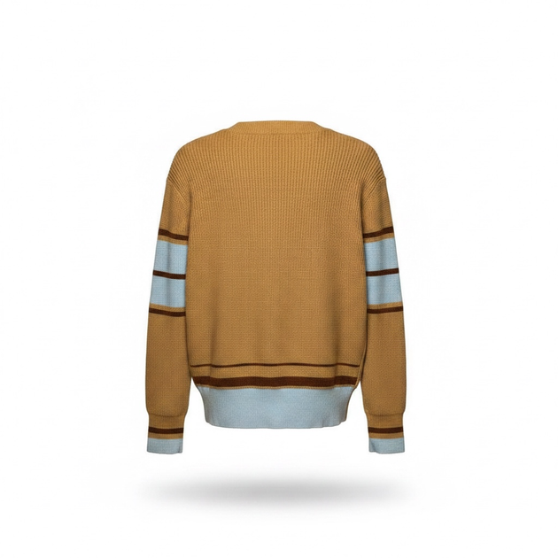 Мужской пуловер AMI Paris V-Neck Heart Logo Striped Knit Sweater Beige Camel размер M (AP07001.4M) - Фото 2 Мужской пуловер AMI Paris V-Neck Heart Logo Striped Knit Sweater Beige Camel размер M (AP07001.4M) - изображение 2