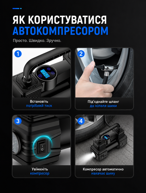 Компрессор автомобильный цифровой с манометром и автоотключением насос для шин портативный для колес авто 12В 120Вт - изображение 5