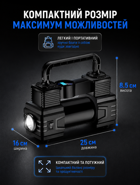 Компрессор автомобильный цифровой с манометром и автоотключением насос для шин портативный для колес авто 12В 120Вт - изображение 7