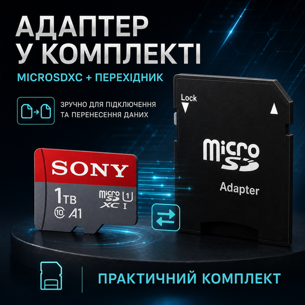 Карта памяти Sony microSDXC 1TB 1024 ГБ Class 10 (C10 U1) с адаптером, флеш карта для фото, видео и файлов - изображение 3