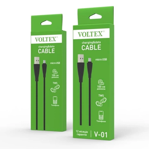 Кабель Voltex Easy V01 Micro USB – USB 2A 1м White - Фото 2 Кабель Voltex Easy V01 Micro USB – USB 2A 1м White - изображение 2