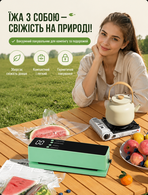 Вакууматор для продуктов аккумуляторный портативный упаковщик для мяса овощей и фруктов беспроводной USB 60 кПа с пакетами - изображение 7