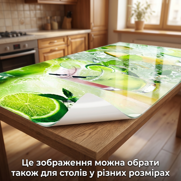 Покрытие для подоконника, мягкое стекло с фотопечатью лайм с мятой, 1,2 мм (350х1000)(ПО-1-ed1672) - изображение 6