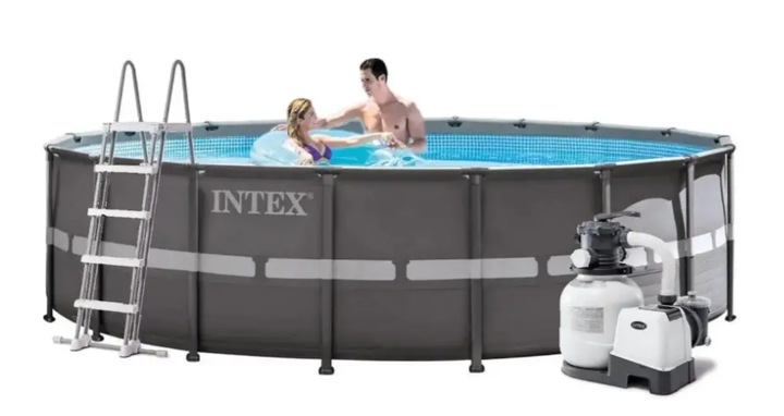 Круглый каркасный бассейн для отдыха на природе Intex с фильтр-насосом, лестницей, тентом, подстилкой 549×132 см - изображение 10
