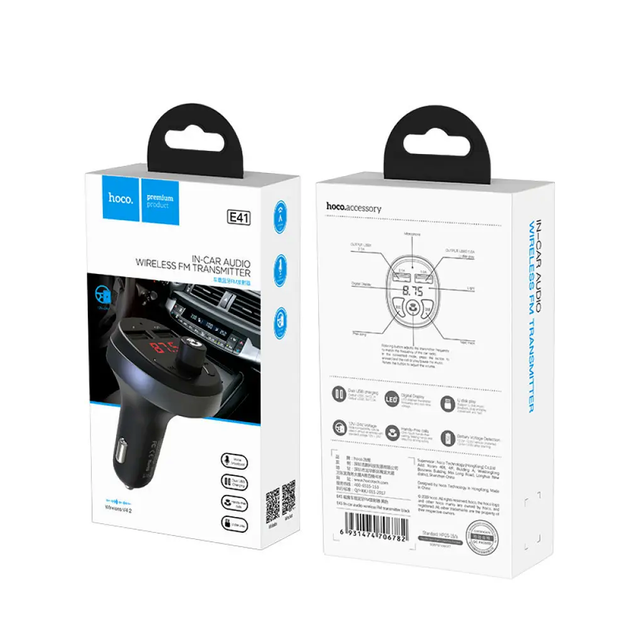 FM трансмиттер Hoco E41 с зарядкой 2USB 2.4A Bluetooth 4.2 для автомобиля воспроизведение музыки и громкой связи - изображение 6