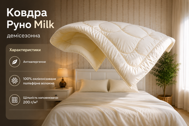 Одеяло Руно Milk демисезонное полуторное 140х205 см антиаллергенное (2000009627138) - изображение 2