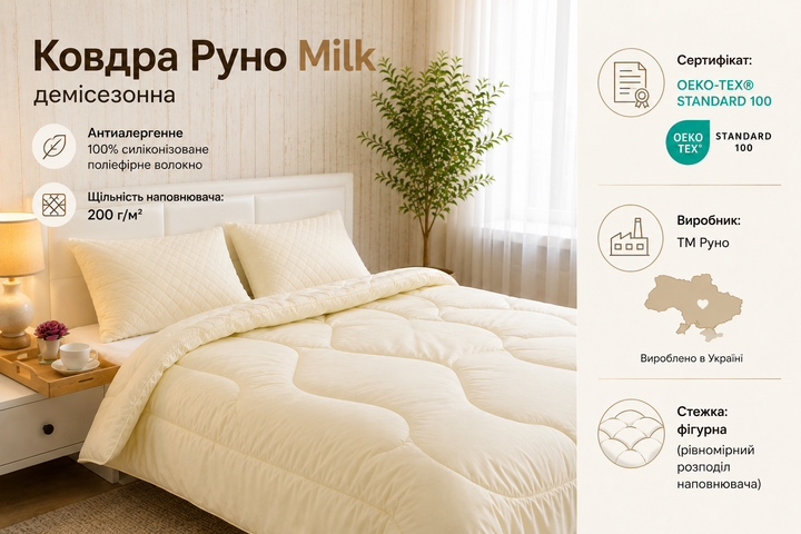 Одеяло Руно Milk демисезонное полуторное 140х205 см антиаллергенное (2000009627138) - изображение 3