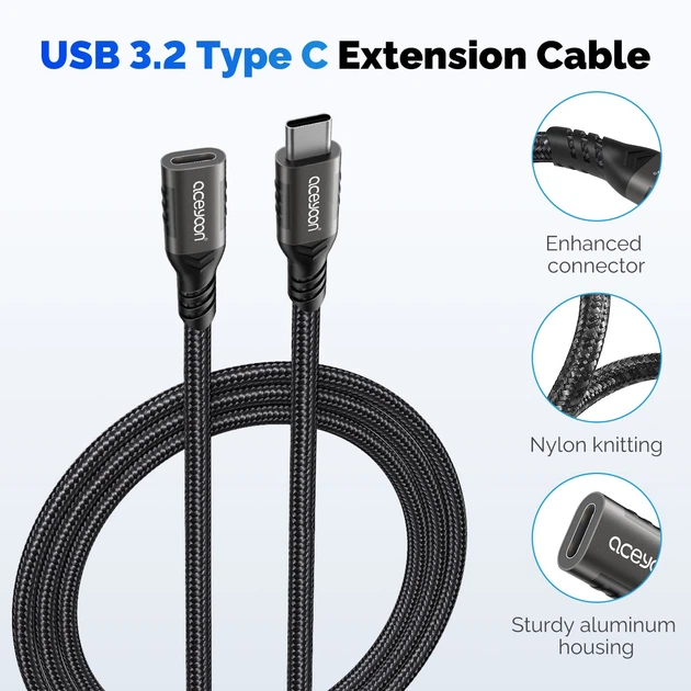 Удлинительный кабель aceyoon USB-C 240 Вт (штекер — гнездо) - изображение 2