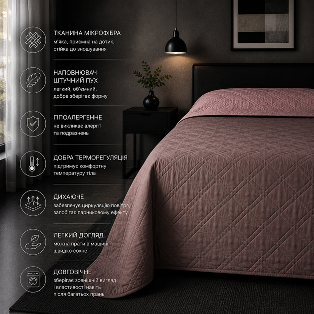 Покрывало U-tek Двуспальное 210x240 см Аквастоп Blush Pink & Brown (QBBPB2124) - Фото 3 Покрывало U-tek Двуспальное 210x240 см Аквастоп Blush Pink & Brown (QBBPB2124) - изображение 3