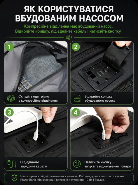 Вакуумный компрессионный дорожный рюкзак Bange 3028-1 женский/мужской со встроенным насосом сумка для путешествий расширение 8 см TSA-замок для ноутбука 15.6-17" 30.5x20x46 см черный - Фото 5 Вакуумный компрессионный дорожный рюкзак Bange 3028-1 женский/мужской со встроенным насосом сумка для путешествий расширение 8 см TSA-замок для ноутбука 15.6-17" 30.5x20x46 см черный - изображение 5