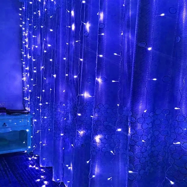Світлодіодна гірлянда-штора 2 × 2 м, 240 LED, 8 режимів, прозорий провід - изображение 5