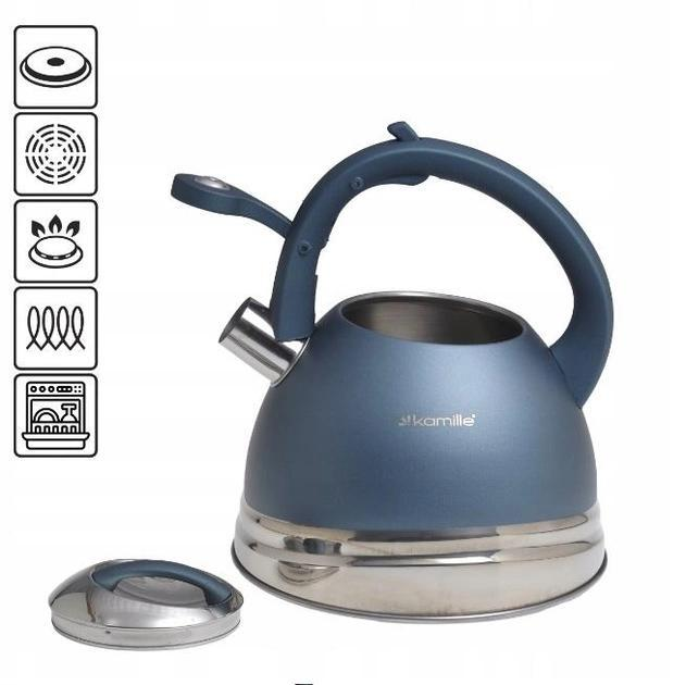 Чайник Kamille KM-0861 3 л нержавеющая сталь со свистком, синий, ручка soft-touch - Фото 3 Чайник Kamille KM-0861 3 л нержавеющая сталь со свистком, синий, ручка soft-touch - изображение 3