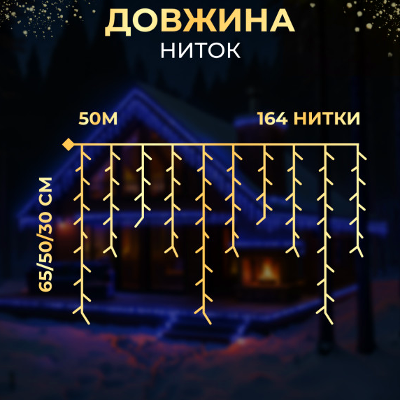 Гирлянда Бахрома 840 LED 50 м уличная черная нить для украшения пространства синий GL-4944 - Фото 2 Гирлянда Бахрома 840 LED 50 м уличная черная нить для украшения пространства синий GL-4944 - изображение 2