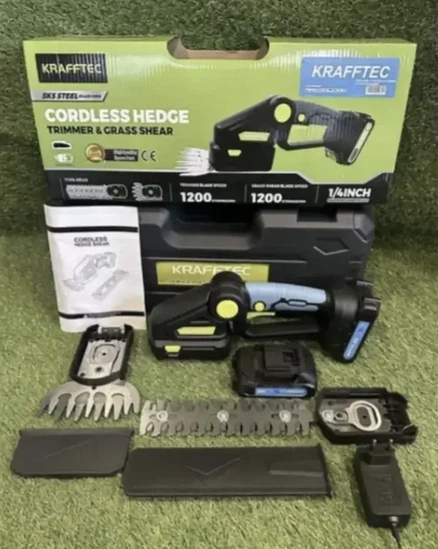 Акумуляторний кущоріз Krafftec 48V 6Ah потужний кущоріз ножиці 2в1 для трави та кущів з 2 насадками та 2 акумуляторами в комплекті - изображение 7