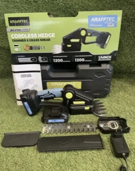 Акумуляторний кущоріз Krafftec 48V 6Ah потужний кущоріз ножиці 2в1 для трави та кущів з 2 насадками та 2 акумуляторами в комплекті - изображение 8
