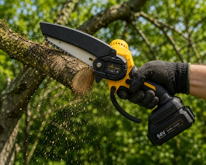 Акумуляторна пила Crownberg 64V безщіткова мініатюрна ланцюгова пила для саду та дерева з 2 акумуляторами та кейсом - изображение 3