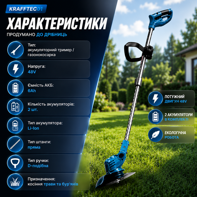 Аккумуляторный триммер Krafftec 01 48V 6Ah - изображение 7