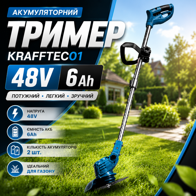 Аккумуляторный триммер Krafftec 01 48V 6Ah - изображение 2